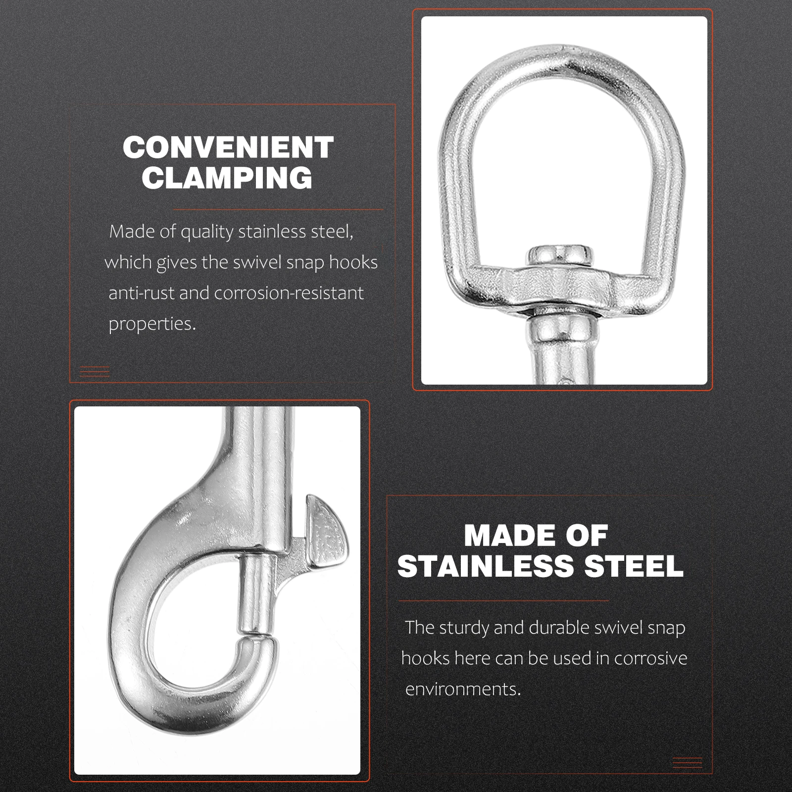 

2pcs Stainless Steel Swivel Snap Hooks Corrosion Resistant Dog Leash Clips Durable Bolt Trigger Hook For Diving Rope Chain Cable