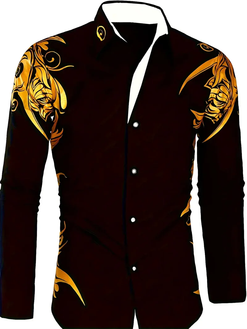 Men's New 3D Printed Classic Business Casual Long-sleeved Lapel Button Top Shirt Plaid Comfortable Outdoor Top XS-6XL