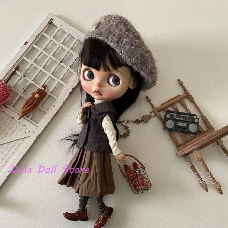 

Dula Doll Clothes Melard Girl Vest, Pleated Skirt, and Hat Set for Blythe Landoudou Landazz ob24 ob22 Azone Licca ICY Doll