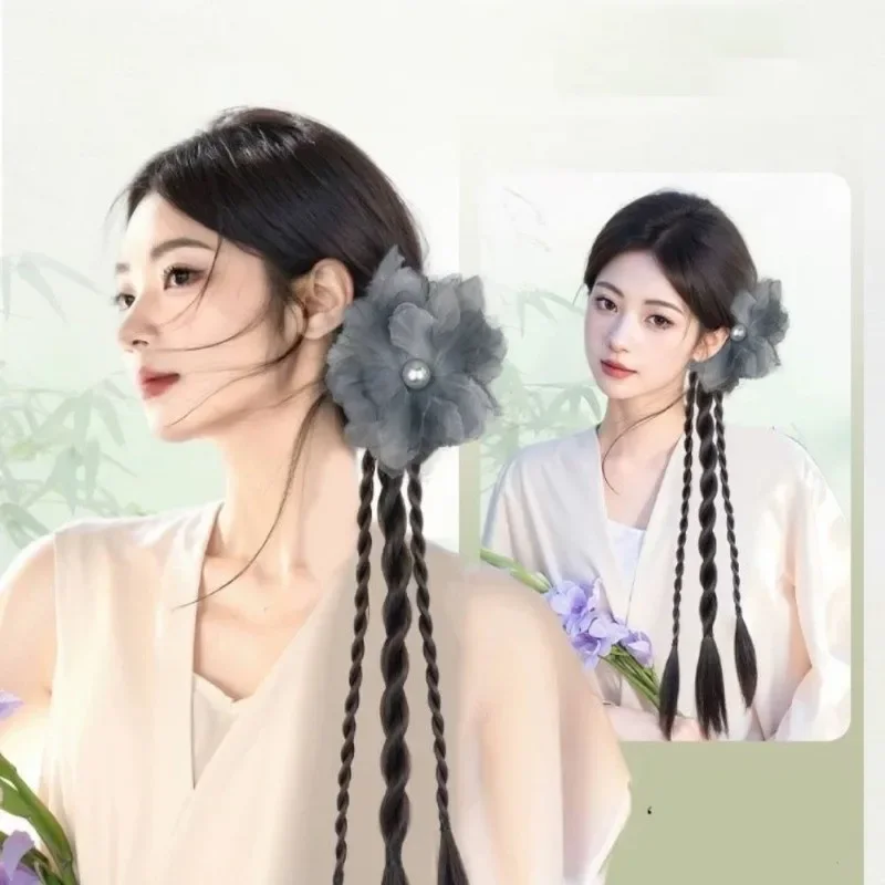 Parrucca sintetica egant Fiori Perline Grab Clip Trecce intrecciate Parrucche per le donne Estensioni dei capelli di simulazione naturale Accessori moda