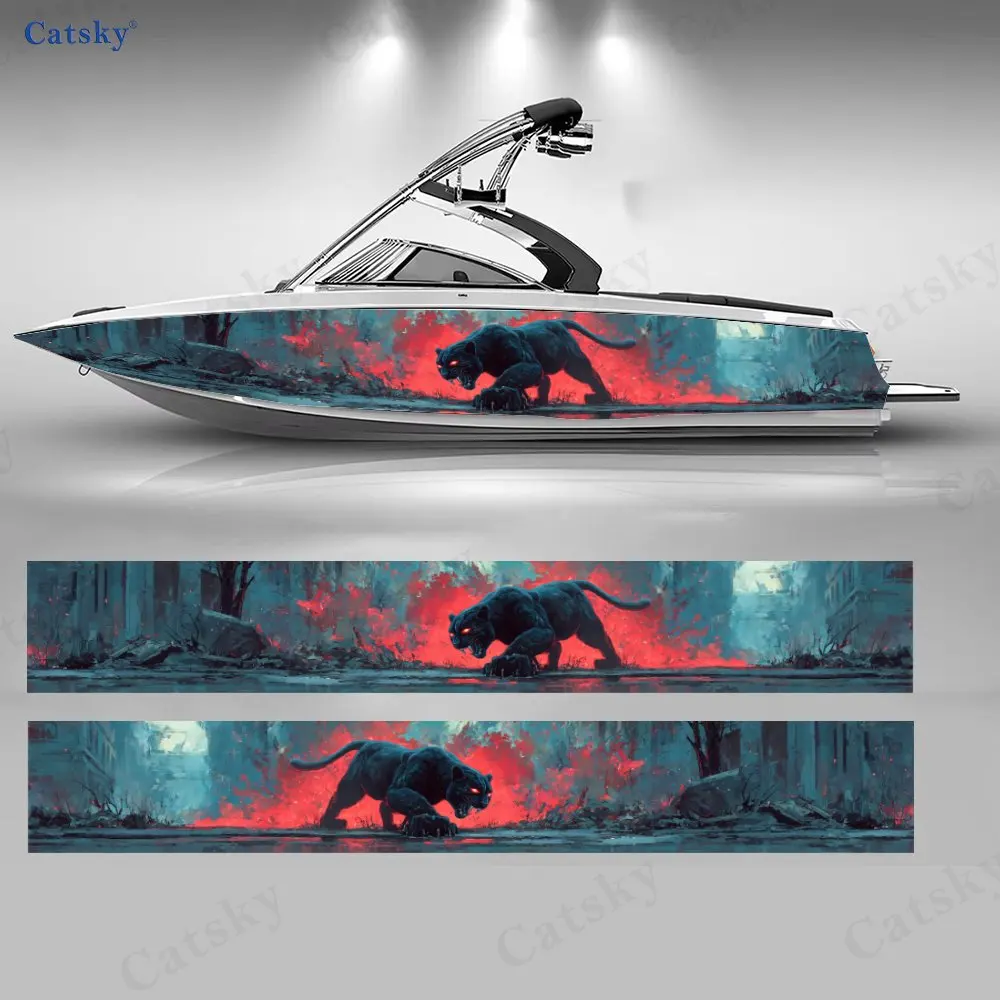 2Pcs Flame Black Panther Boat Stickers, PVC Waterproof Durable Vinyl Wrap Decals for Fishing Boats, Durable and Stylish Design