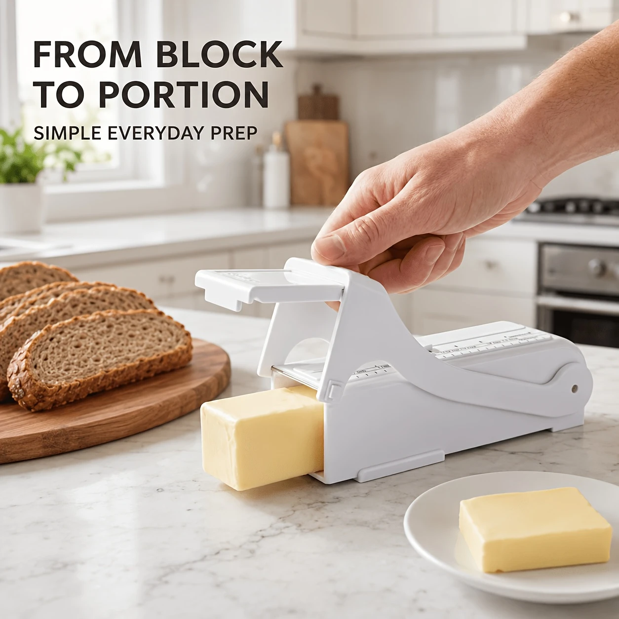 Adjustable Butter Slicer and Dispenser, One-Hand Butter Cutter with Measuring Scale, Portion Control Kitchen Tool for Baking, To