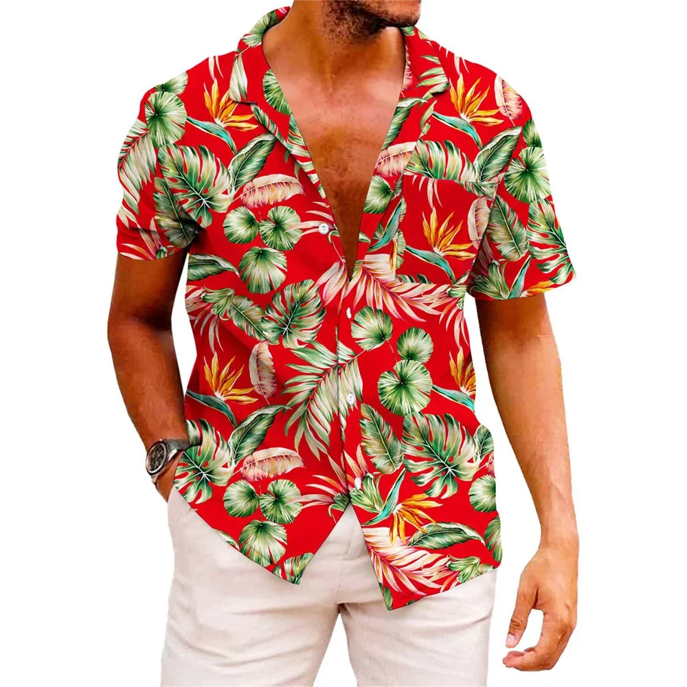 Camicie con risvolto alla moda hawaiane per uomo Camicie estive con piante tropicali stampate a maniche corte larghe abbottonate per le vacanze al mare 5XL