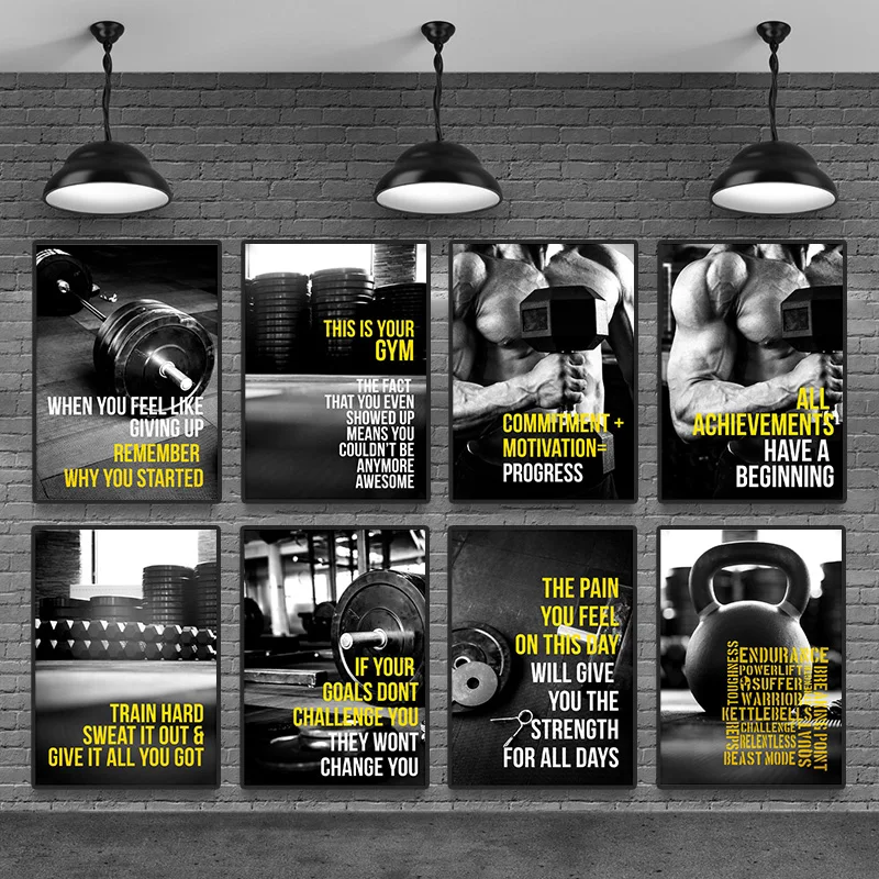 Modern Sports Art Posters and Prints Wall Canvas Barbell Motivating Quote Decorative Painting for Gym Room Fitness Decor Cuadros