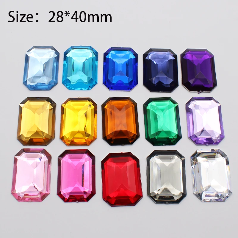 Large Rectangular Transparent White Flat Bottomed Acrylic Gemstone Rhinestone DIY Inlay Decorative Accessories 20pcs 28 * 40mm