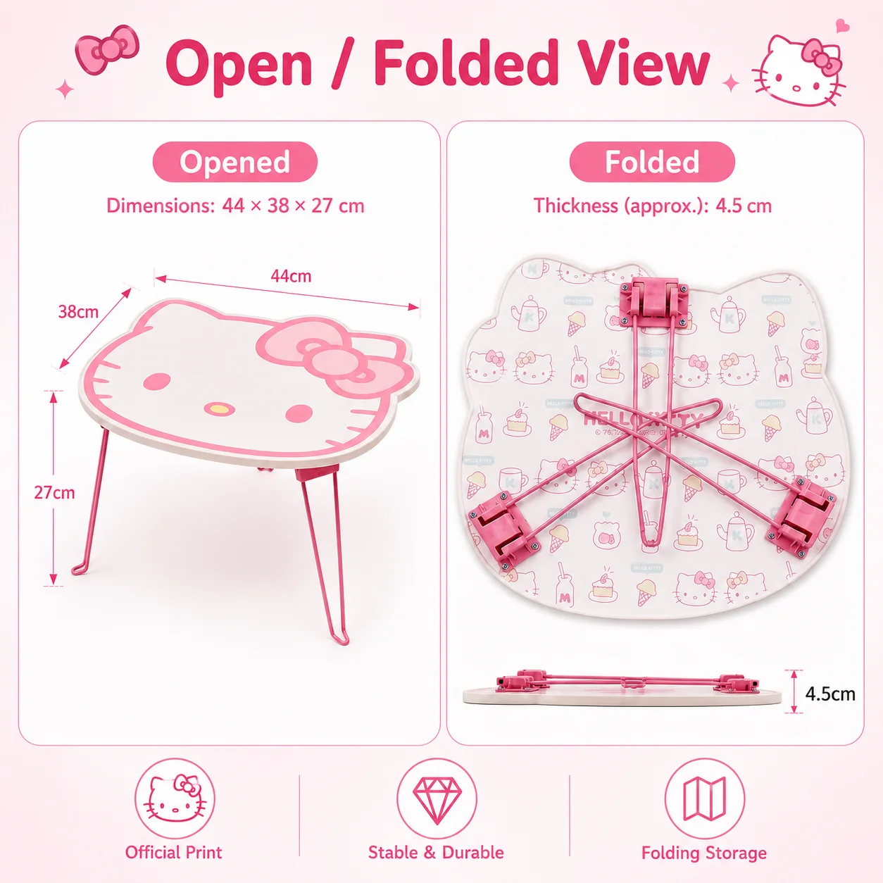 Sanrio Pink Hello Kitty Foldable Table Portable Outdoor Picnic Table Dorm Desk Bedroom Lap Table Car Travel Window Sill Table view 6