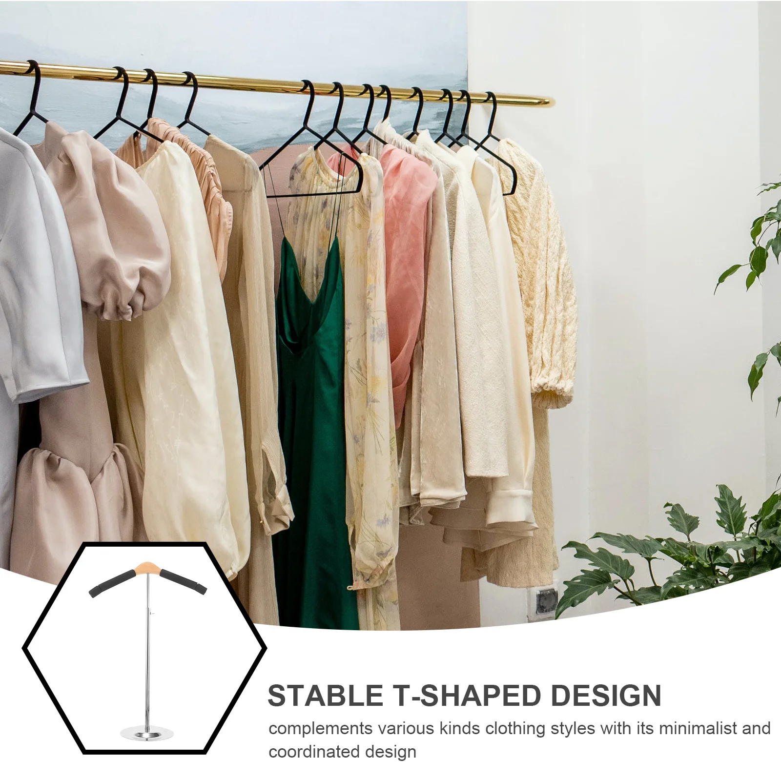 

Stable T-Shaped Clothing Shirt For Store Home Photography Minimalist Design Portable Clothes Stand Heavy Duty Hanger