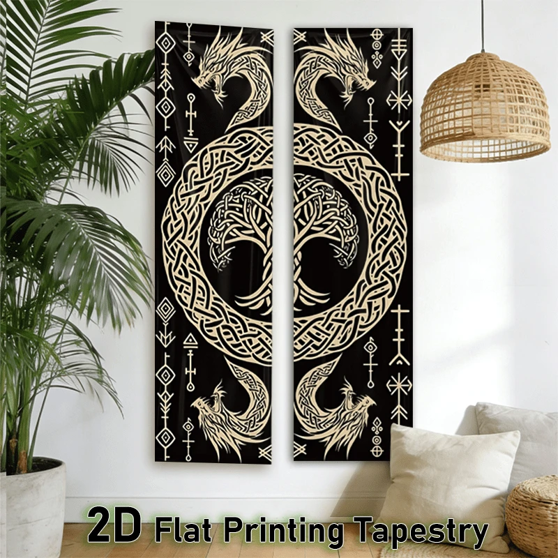 Viking Rune Wall Hanging for Bedroom | Enigmatic Nordic Style Long Narrow Wall Decor for Living Room & Dormitory | Spring Home