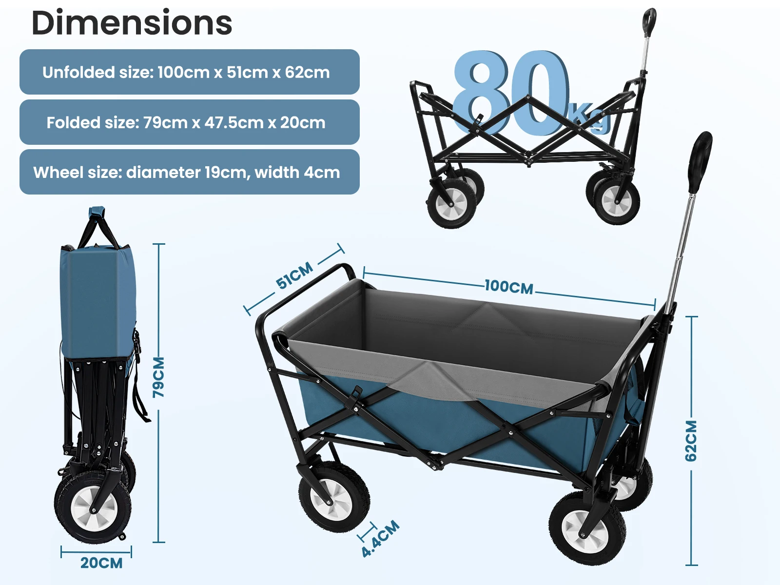 EUGAD Faltbarer 600D Oxford Camping-Trolley mit Griff/Rädern, Klappbarer Picknick- und Strandwagen für Outdoor und Garten – Detail 3