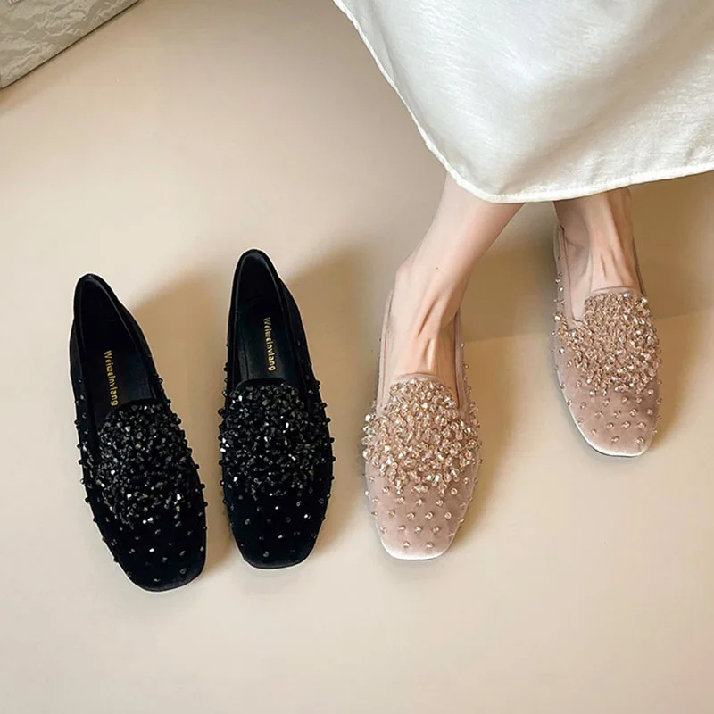 2026-spring-new-beaded-shoes-french-fashion-elegant-luxury-design-sparkle-velet-women's-ballet-flats-loafers