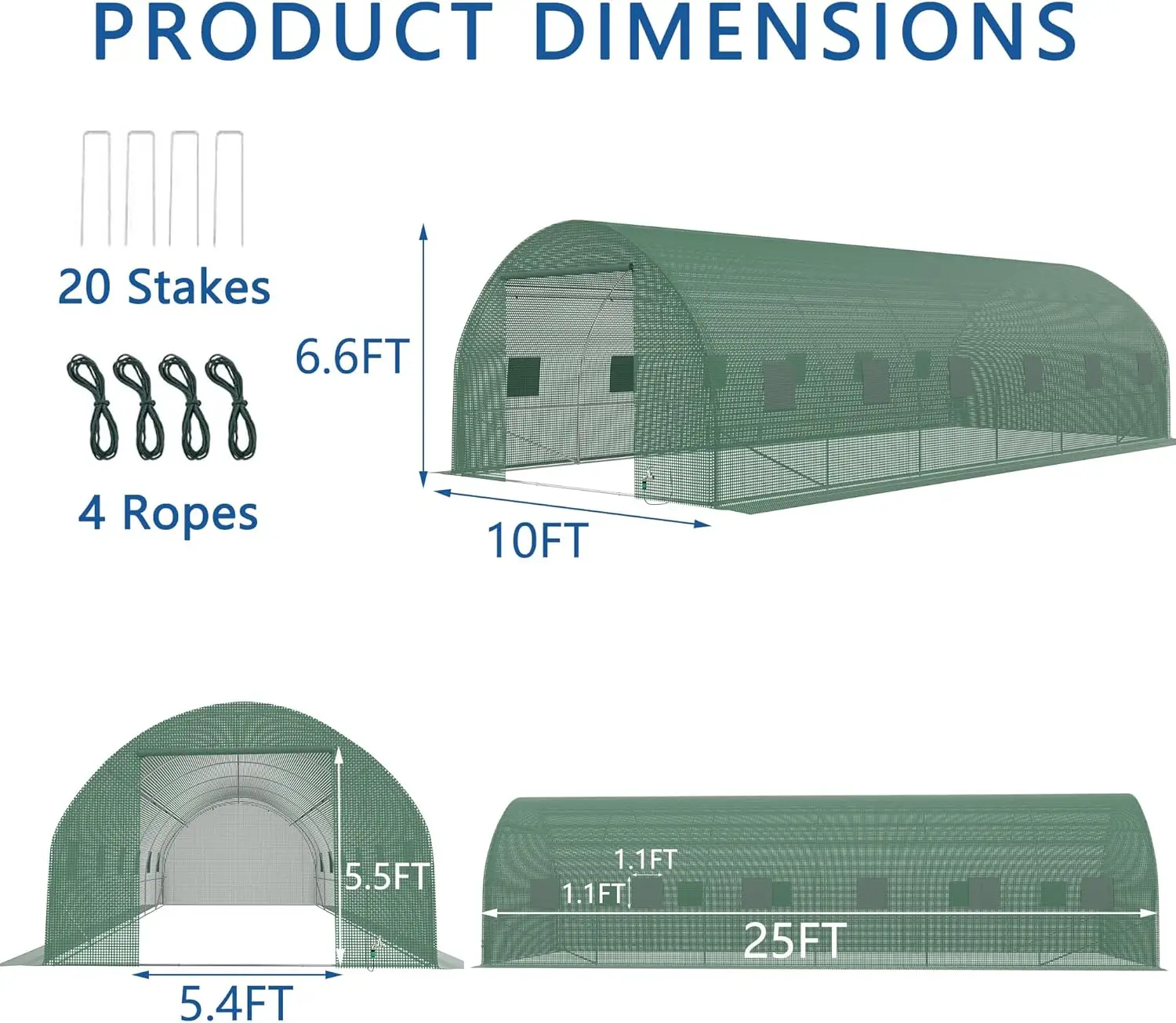 25*10*6.6Ft Heavy Duty Greenhouse For Outdoors, Large Walk-In Green House With High Tunnel Pe Cover & Irrigation Garden