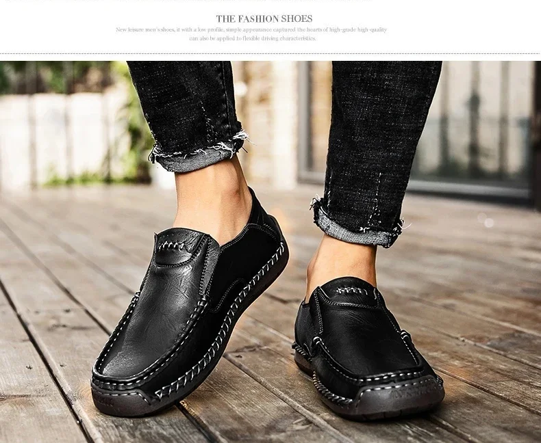 Neue modische Herren-Freizeitschuhe, handgefertigte Leder-Loafer, bequeme Herrenschuhe, hochwertige Schuhe aus Spaltleder, flache Fahrschuhe, Größe 48. – Detail 18