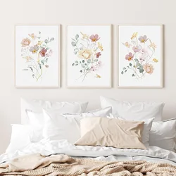 Watercolor Wildflower Flower Poster Colorful Floral Prints Plant Wall Art Canvas Painting Wall Pictures for Living Room Decor