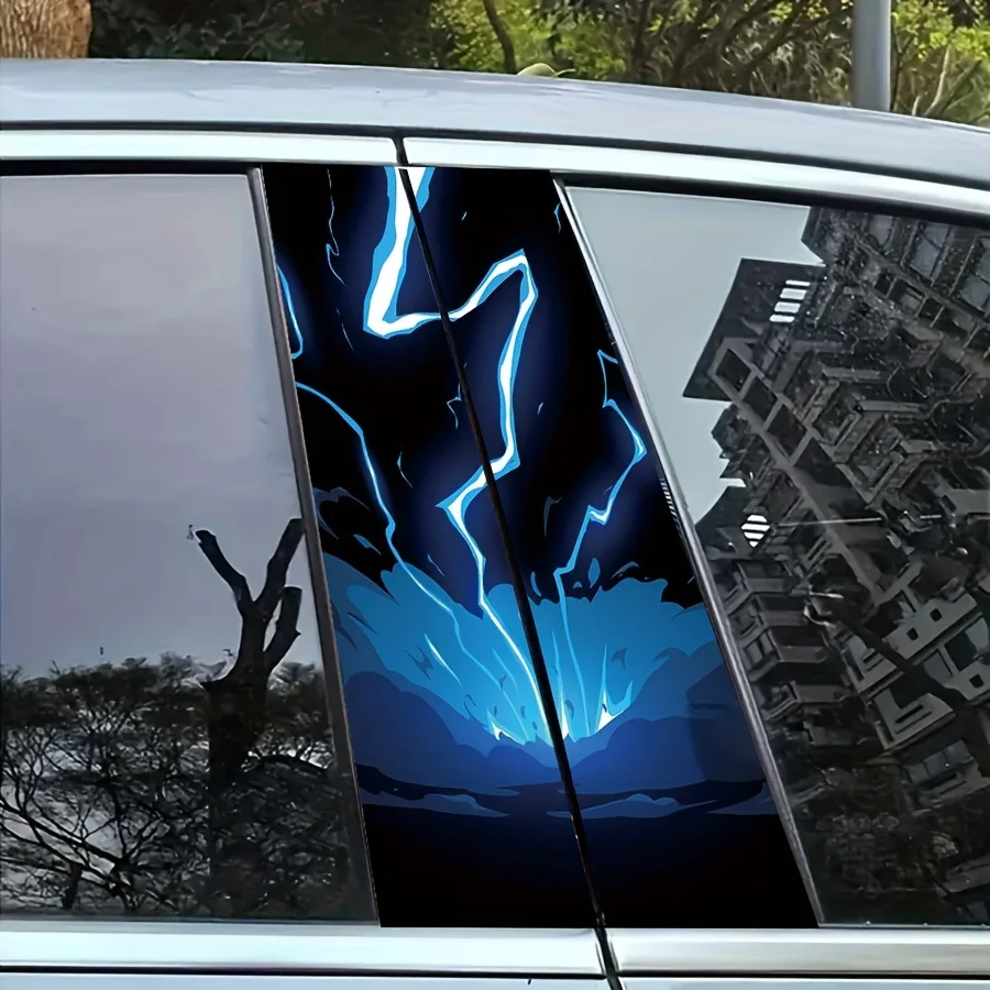 Lightning-themed PVC Car Decals, 1 pair,self-adhesive and scratch-resistant,suitable for car doors and B-pillars,DIY accessories
