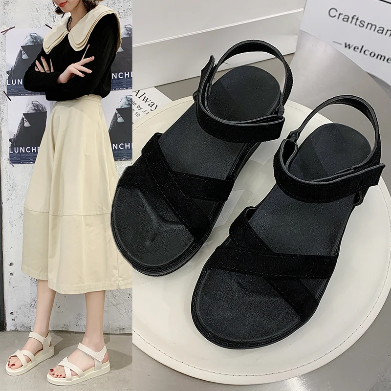 

Women's Sandals Summer 2024 New Roman Shoe Style Wear-Resistant Soft Bottom Comfortable Flat Heel Sandals Elastic Sided Shoes