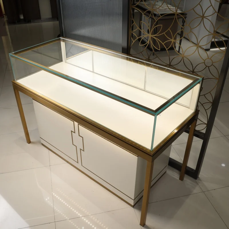 

Custom. tempered glass antique jewelry display cabinet led cabinets light display high-end white luxury jewelry showcase