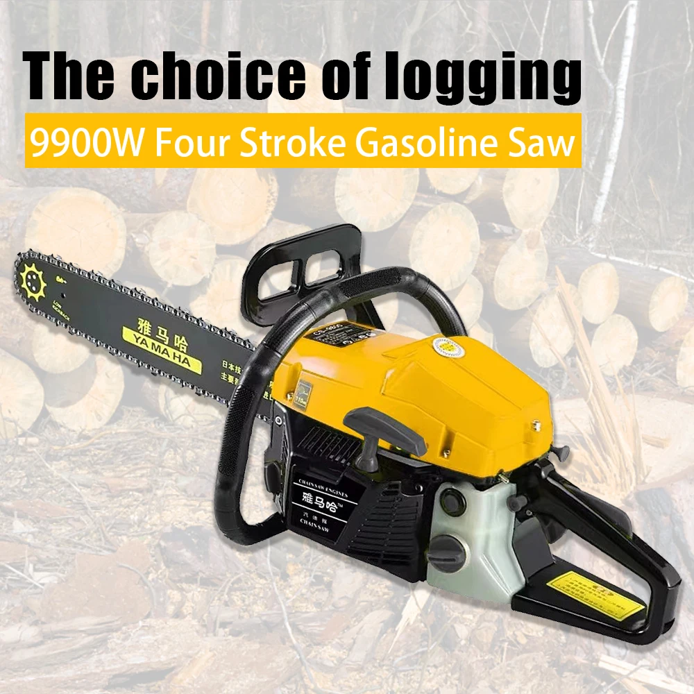 High Power Logging Saw 9800W Four Stroke Gasoline Petrol Chain Saw Cutting Logging Chain Saw Easy Start Tree Chopper