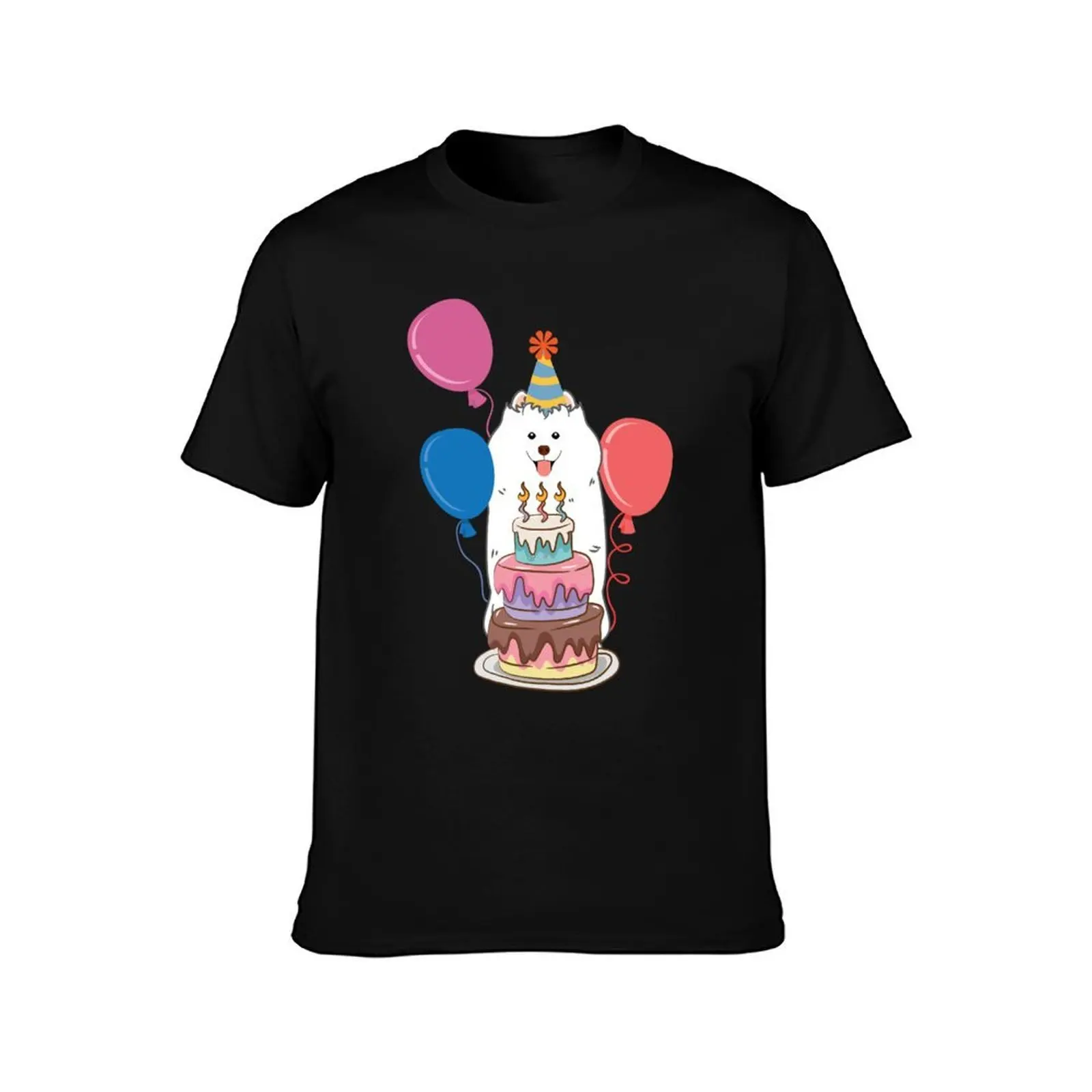 Happy Birthday Samoyed T-Shirt, Summer Casual Cotton Tee, Oversized Streetwear Tops, Vintage Graphic Print, Unisex Men Women