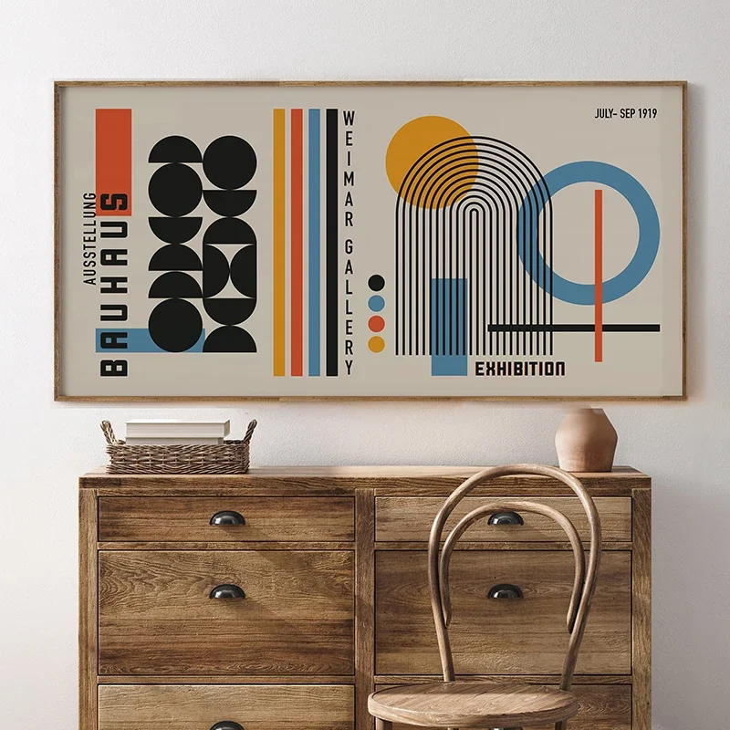 Bauhaus Inspired Poster Abstract Horizontal MidCentury Print Canvas Painting Modern Minimal Wall Art Picture for Home Decoration