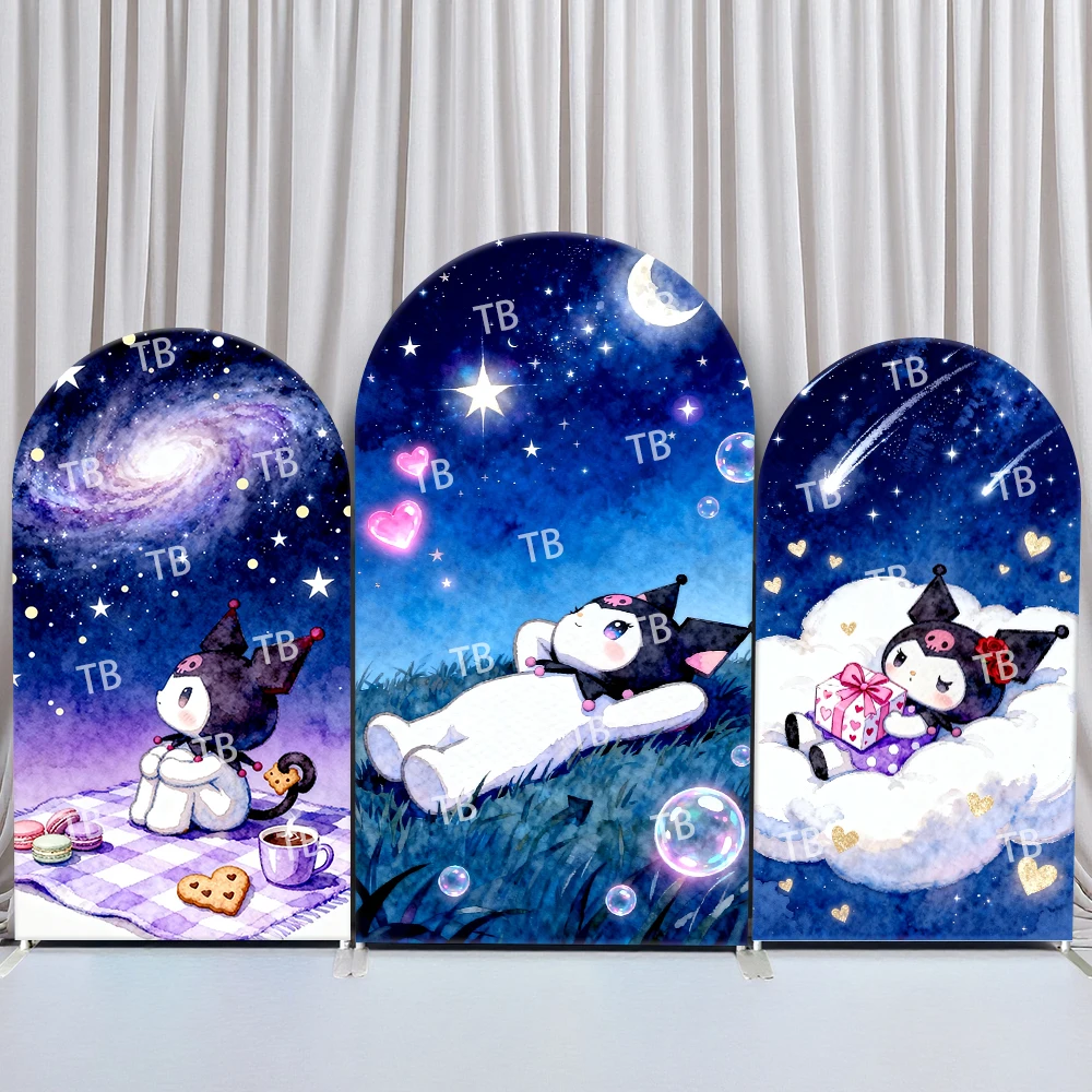 

Фон для фотосессии Sanrio Kuromi в стиле звездного неба, праздничная сцена для детского дня рождения, фотозона для малышей