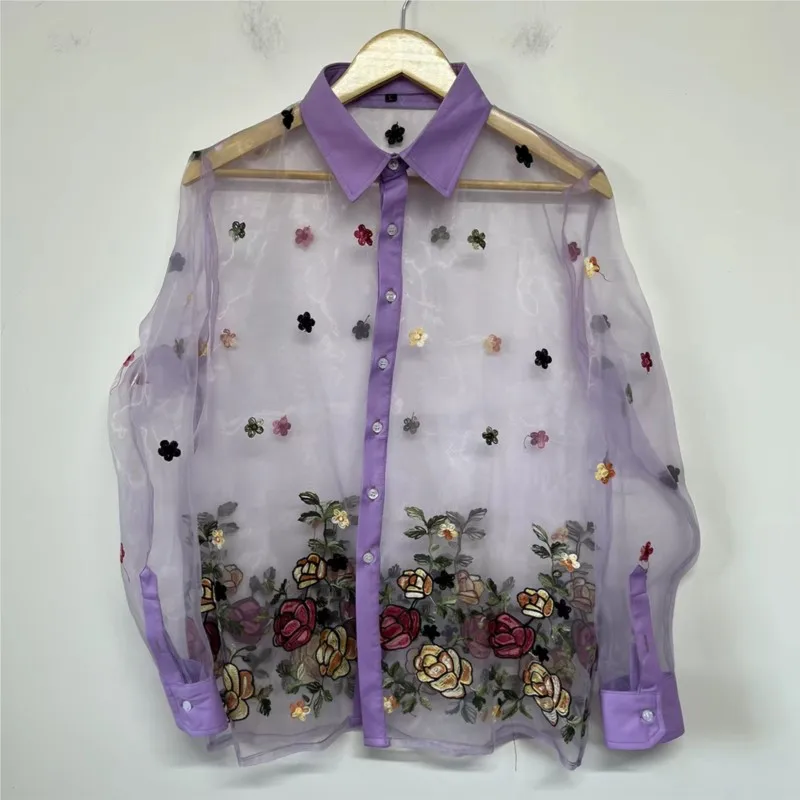 Fashion Embroidered See Through Organza Men's Shirts Light Luxury Tops Elegant Shirts - view 2
