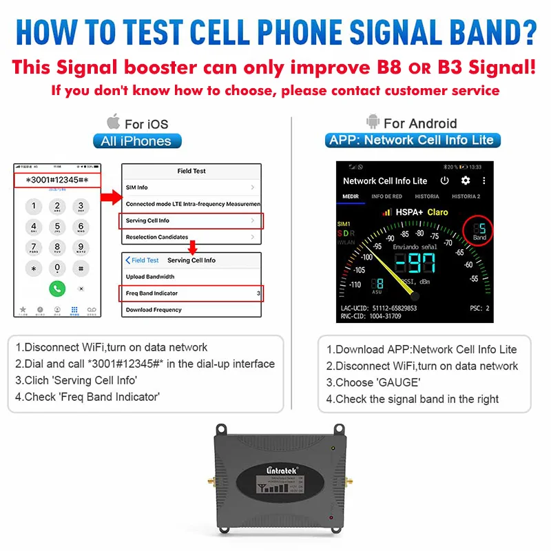 Lintratek amplificateur de signal cellulaire 2G 3G 4G GSM B8 900 LTE B3 1800 Kit de amplificateur de téléphone portable de données pour Vodafone Movistar Orange