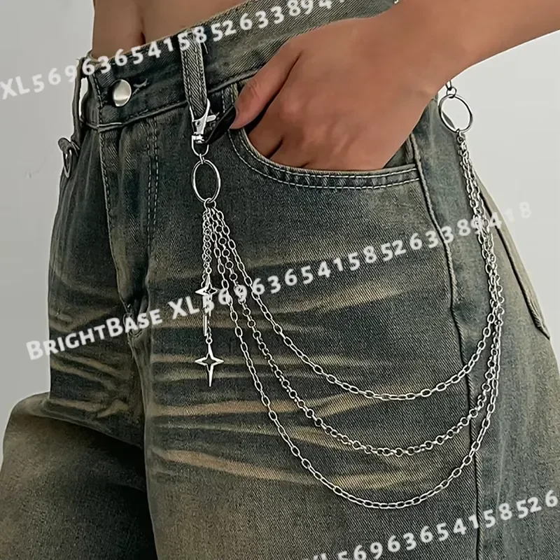 Punk Multilayer Metal Star Pendant Pants Chain Hip Hop Waist Keychain Jeans Chain for Women Trendy Jewelry Accessories Gifts