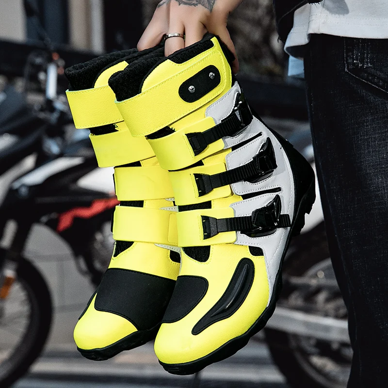 Anti-slip Yellow Motorcycle Boots Wear Resistant Motocross Shoes Antiskid Motorcycle Shoes Friction Force Off-road Boots 37-48