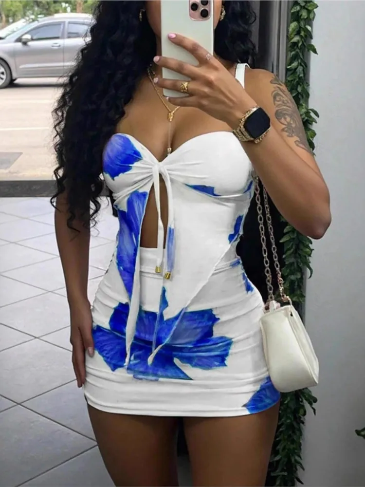 

2026 Fashion Woman 2 Piece Set Outfit Sexy Skirts Sleeveless Top Contrast Package Hip Bodycon Backless Two Piece Outfits Trendy