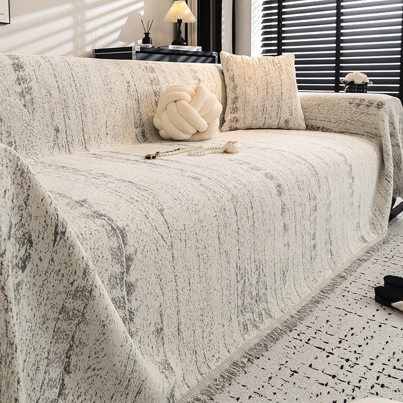 Simple Style Chenille Sofa Towel with Tassels Edge Sofa Cover Blanket Home Decoration Leisure Relax Beach Towel
