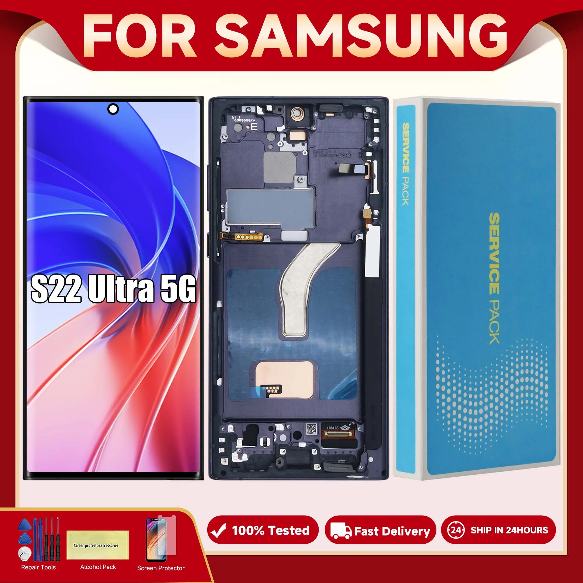 For AMOLED For Samsung S22 Ultra 5G LCD Display Digital Touch Screen For Samsung S22 Ultra 5G LCD G908 SM-S908B