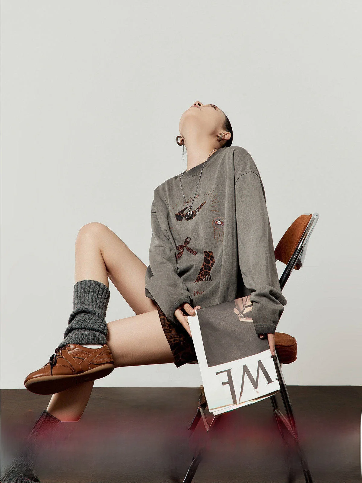 

ay Loose Long Sve round Ne T-irt for Women Casual Sle Leopard Print Comfortable Breathable Cotton Autumn New Arrival
