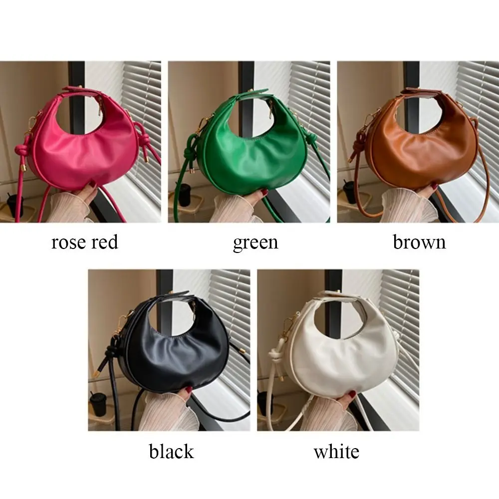 Half Moon Shoulder Bags Simple Solid Color PU Leather Crossbody Bag Small Pouch Women Female