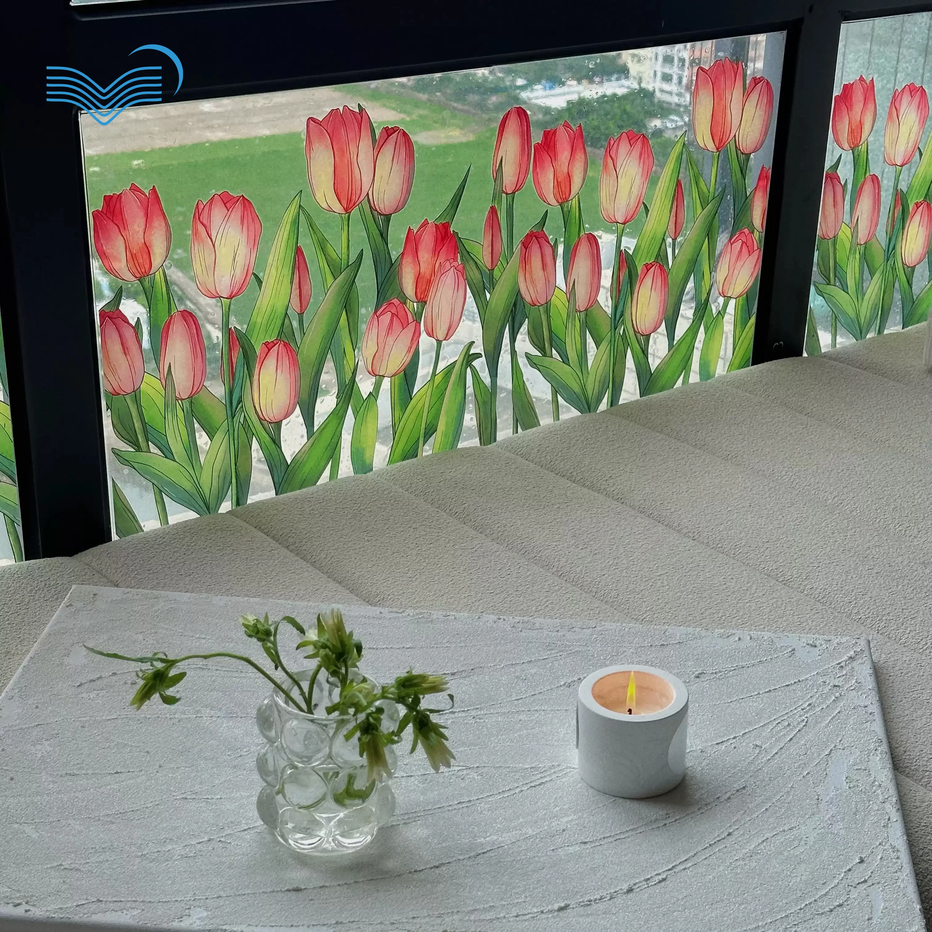Watercolor Pink Tulip Static Cling Window Film Anti-peep PVC Glass StickerPrivacy Decor Decal For Bathroom Toilet Window&Door