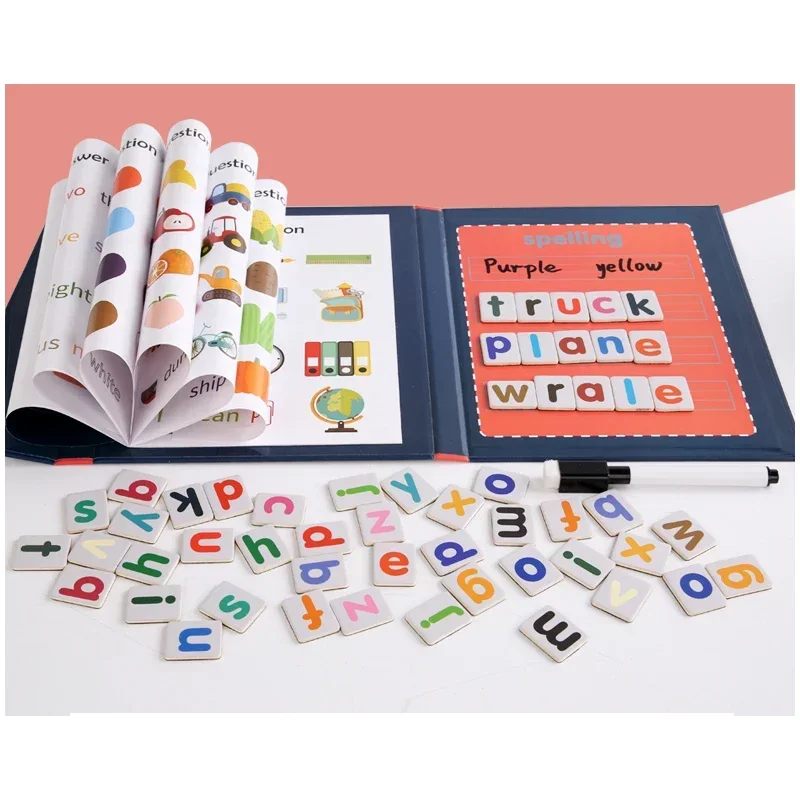 Libri di parole per ortografia magnetica per bambini Gioco Montessori per bambini Apprendimento educativo Scrittura inglese Sussidi didattici Alfabeto Giocattoli in legno