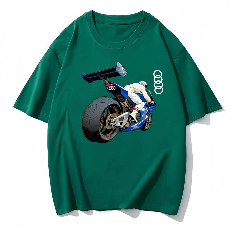 

2025 New Large Size Fashion Trendy Brand Audi Printed Men's T-shirt F1 Summer Loose O-neck Short-sleeved Racing Locomotive Suit
