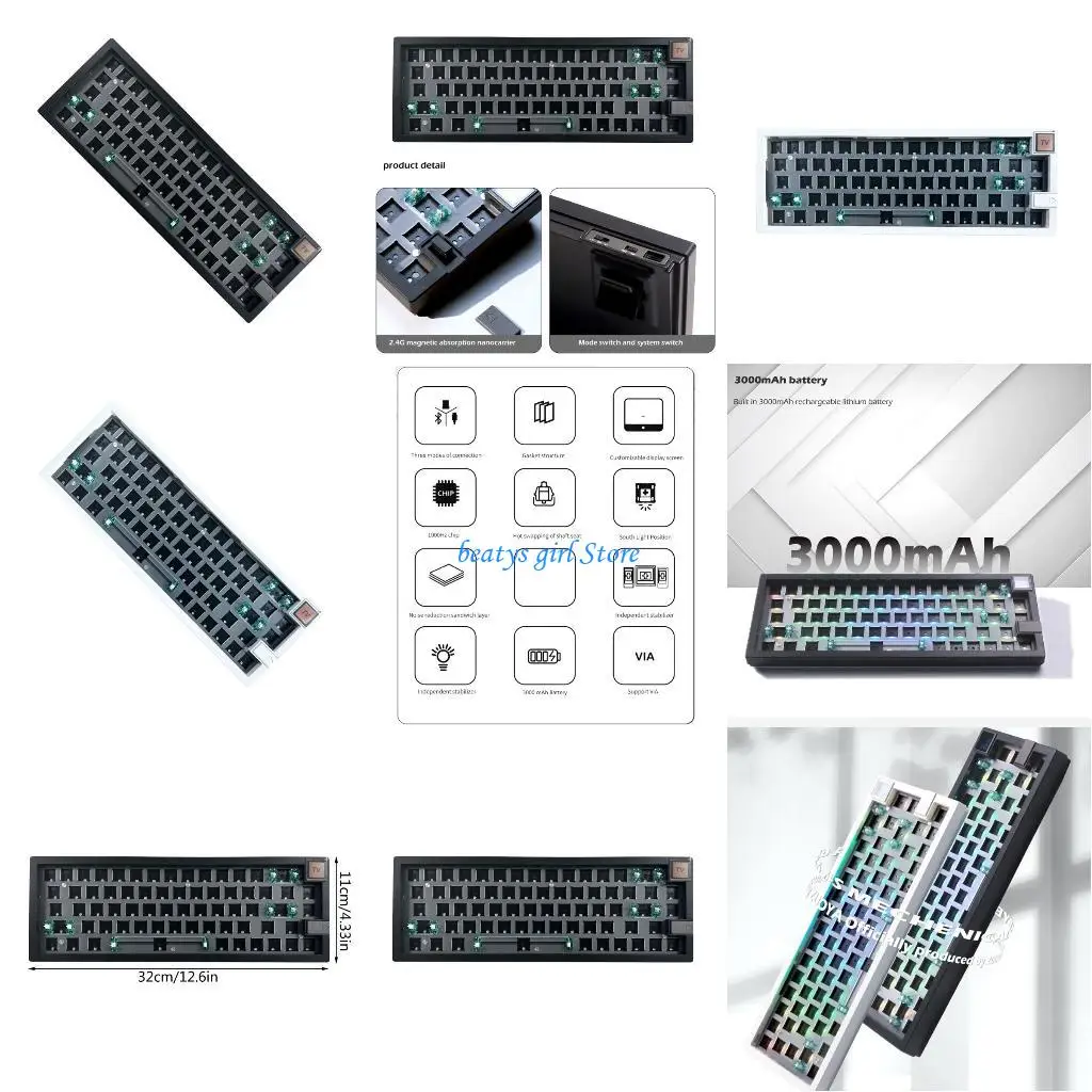

C7AB Mechanical Keyboard Wireless 3 Modes RGB DIY Hot Swappable Keyboard