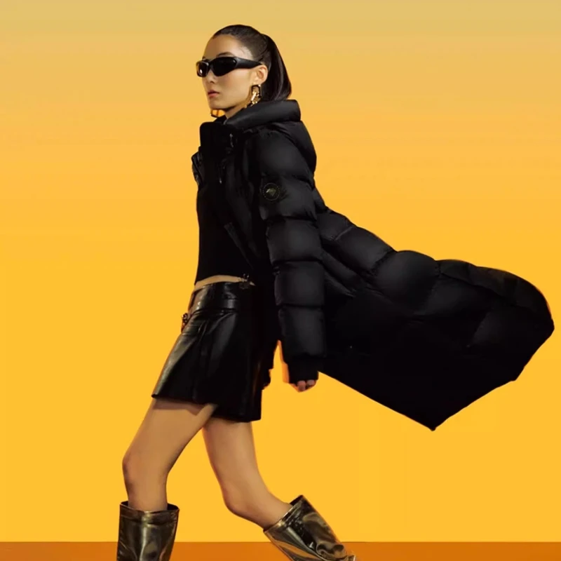 Chericom Long Coat for Woman Hooded Down Coat Women's Winter Solid Down Jackets Long Sleeve Loose Fitting Female Jacket Y309769Y