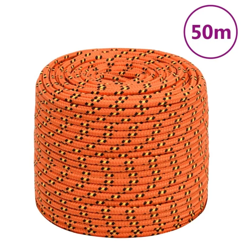 Orangefarbene Bootsleine 8 mm x 50 m aus Polypropylen, Bruchlast 420 kg, für Anlegen, Segeln, Camping und Outdoor-Aktivitäten