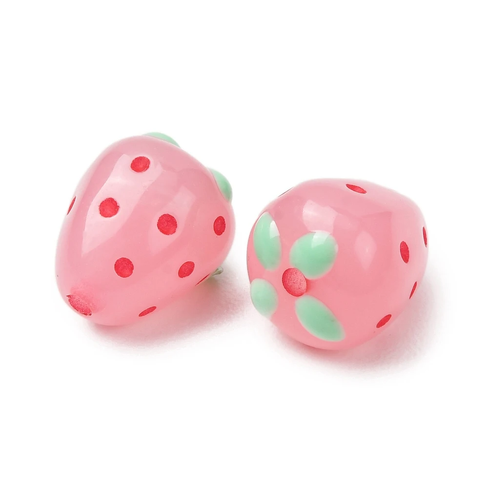 70pcs Handmade Lampwork Glass Strawberry Beads Pink Fruit Polka Dot Focal Loose Beads for Jewelry DIY Bracelet Necklace Crafts