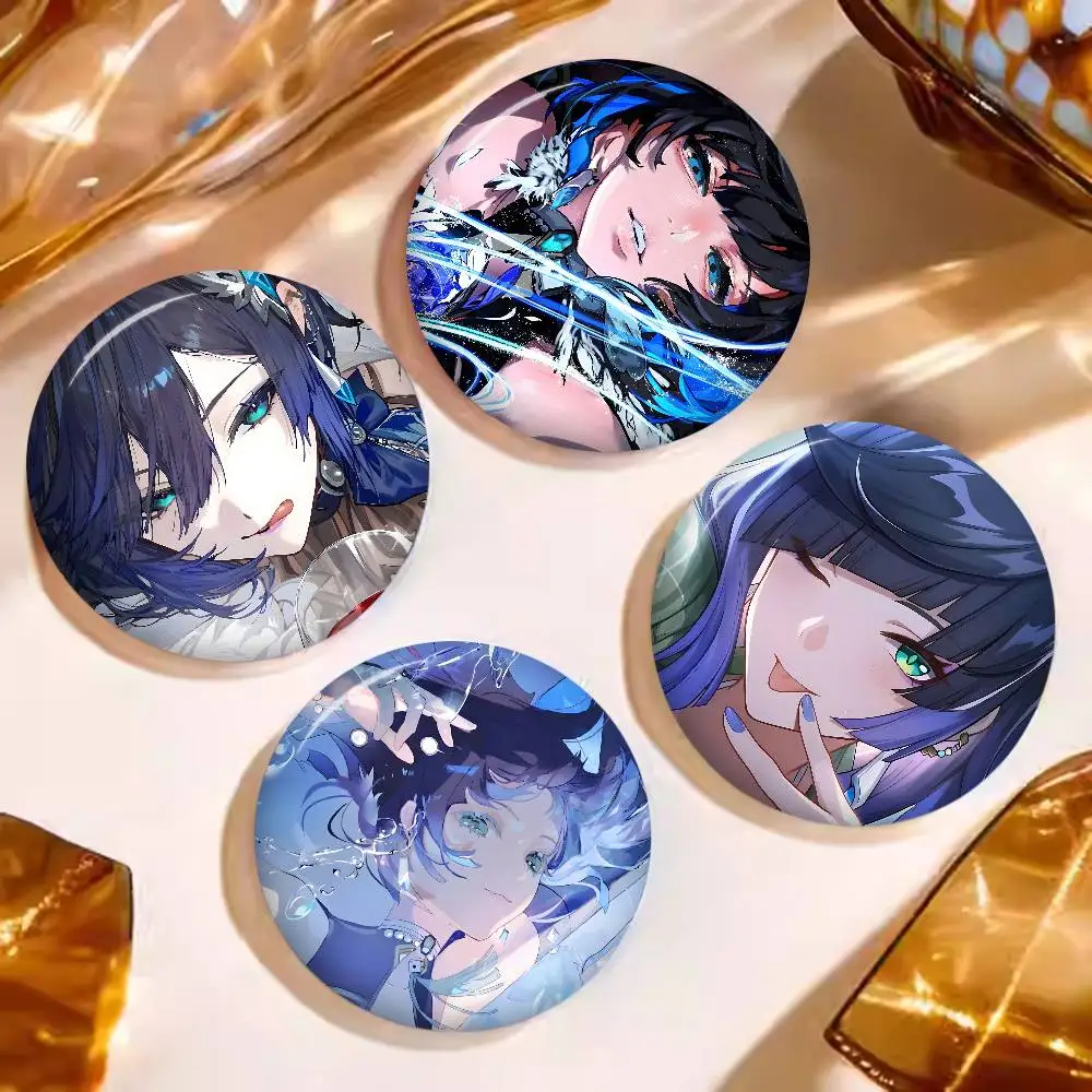 Anime Genshin Impact Cartoon Yelan Soft Button Pin Round Metal Badge Lapel Pin Parts Gift Friends Kid Jewelry