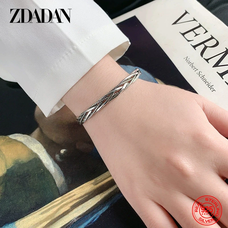 ZDADAN 925 فضة خمر التقلبات المفتوحة الكفة سوار وأساور للنساء مجوهرات الأزياء