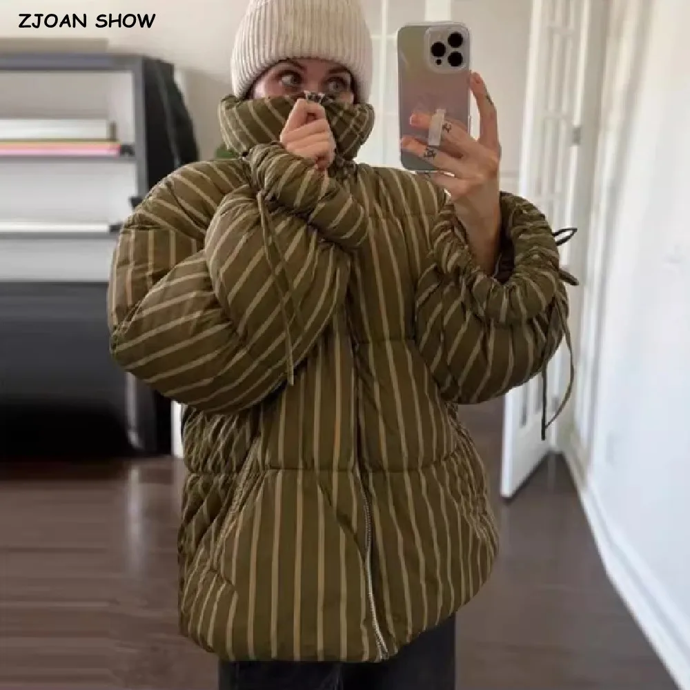 

Новая зимняя модная женская армейско-зеленая полоска на молнии, парка-пальто для женщин, воротник-стойка с бантом, верхняя одежда с длинными рукавами в форме лотоса