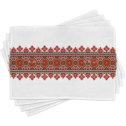 Ukrainian Colorful Ornamental Slav Motifs Traditional Rushnik Illustration Washable Fabric Placemats For Dining Table