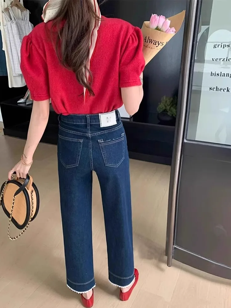 Calças Jeans Femininas de Cintura Alta, Corte Solto, Perna Reta, com Controle de Barriga, Jeans Bootcut Plus Size