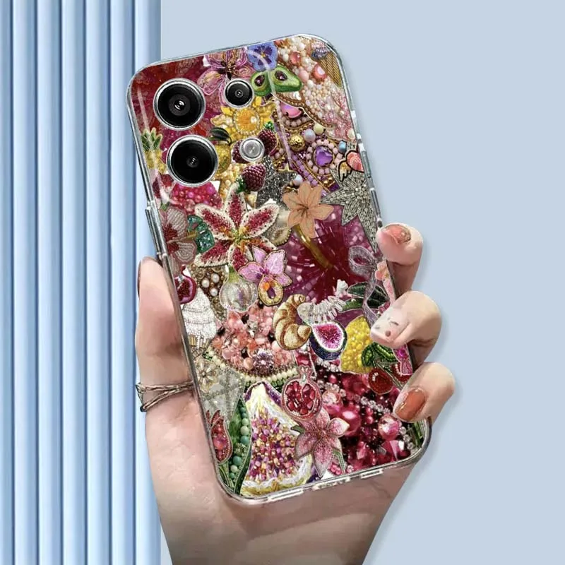 

Rhinestones Art Pattern Phone Case For Xiaomi Mi Poco M8 M6 F2 F3 F4 F5 F6 X5 X6 X7 Pro Protection Transparent