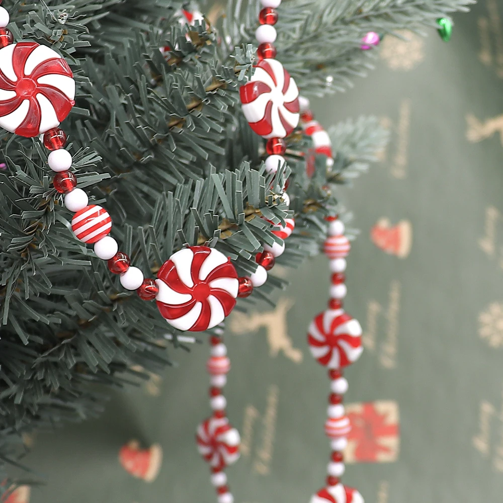 

3M Red White Sweets Beads Pendant Xmas Tree Candy Christmas Style String Handmade Children's Room Decoration Home Decor Natal