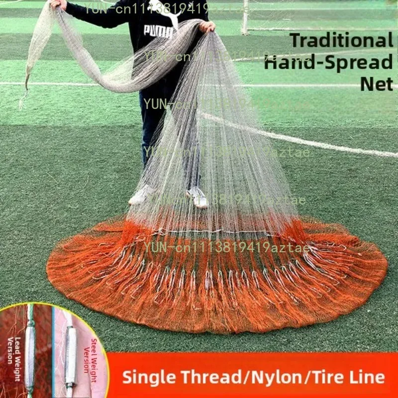 Traditional Handmade Fishing Net Vintage Cast Net Lead Sinkers Fishery Hand Thrown Fishing Net Outdoor Camping Travel Gear