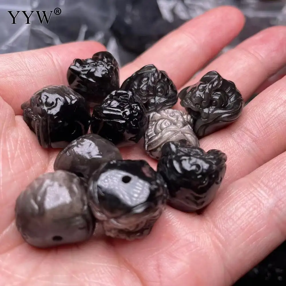 1PC Natural Golden & Black Obsidian Lion Pendant Crystal Carving Bead For Jewelry Making Diy Necklace Bracelet Accessory 16-18mm