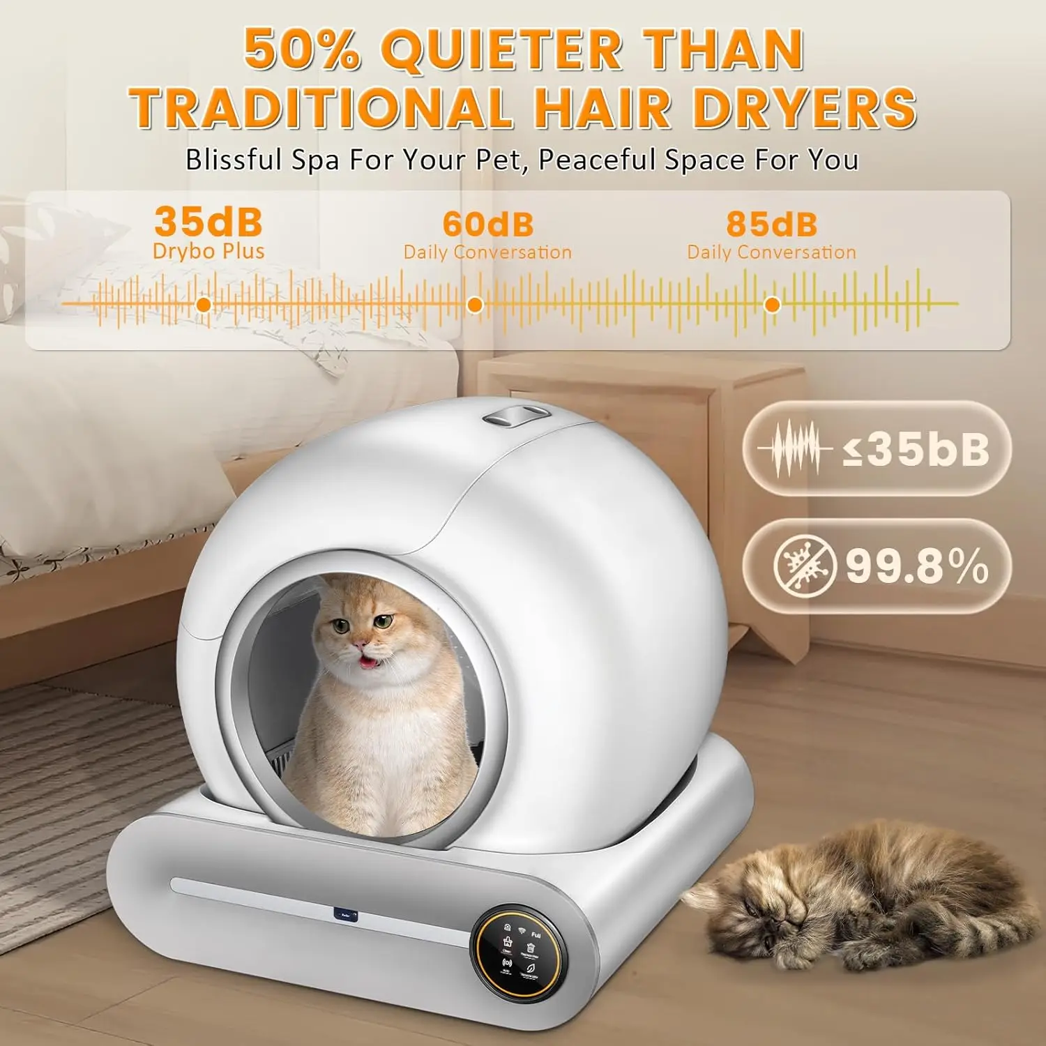 صندوق نفايات أوتوماتيكي ذاتي التنظيف بسعة كبيرة للقطط المتعددة مع التحكم في التطبيق وإزالة الروائح الكريهة